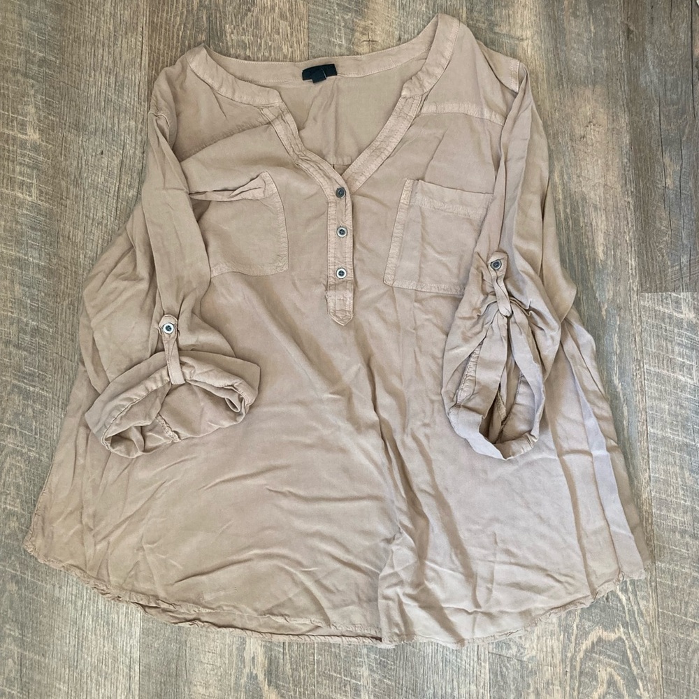 Torrid | Kelly Henley V-Neck Tan Beige Blouse